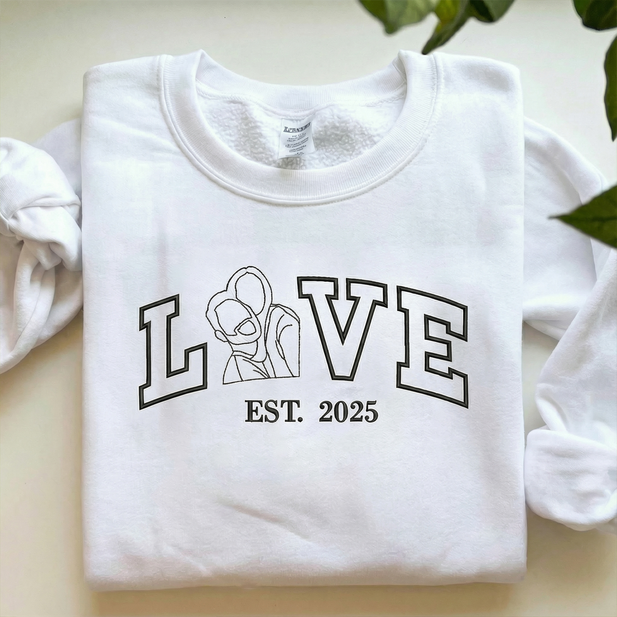 Custom Embroidered Outline Photo Couple LOVE Est Year Sweatshirt/Hoodie/T-shirt