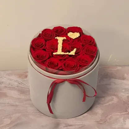 Circle Glitter Rose Box With Initial Couple Gift
