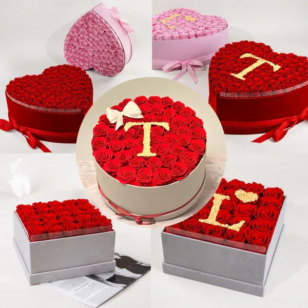 Personalized Glitter Roses Box With Initial