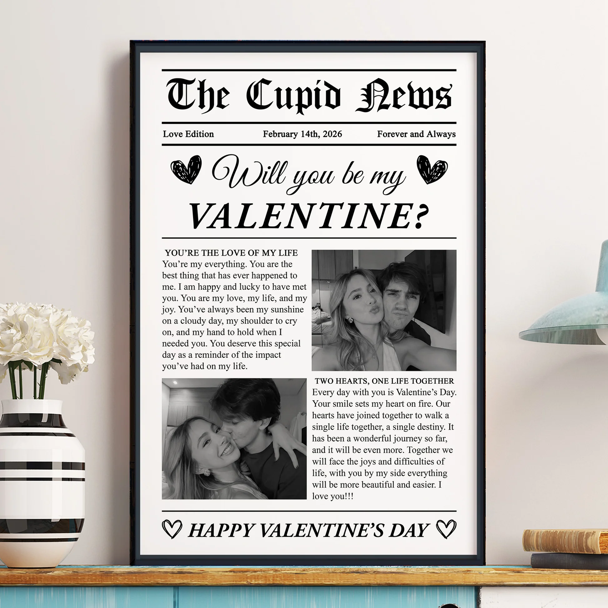 Will You Be My Valentine? First Valentine's Day Gift For Couples, Him, Her - Personalized Photo Poster