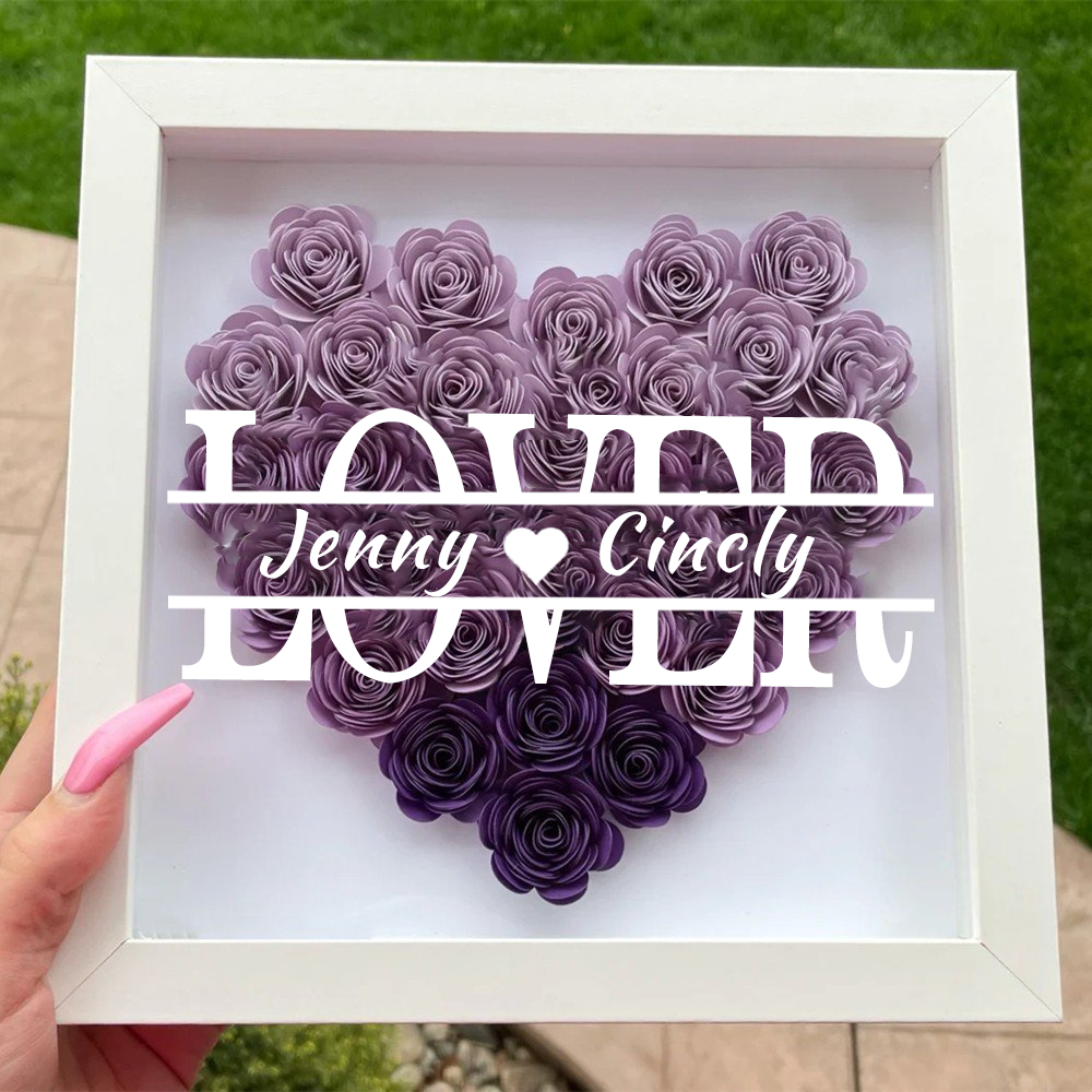 Heart Shaped Monogram Valentine's Day Gifts Flower Shadow Box-forlovever
