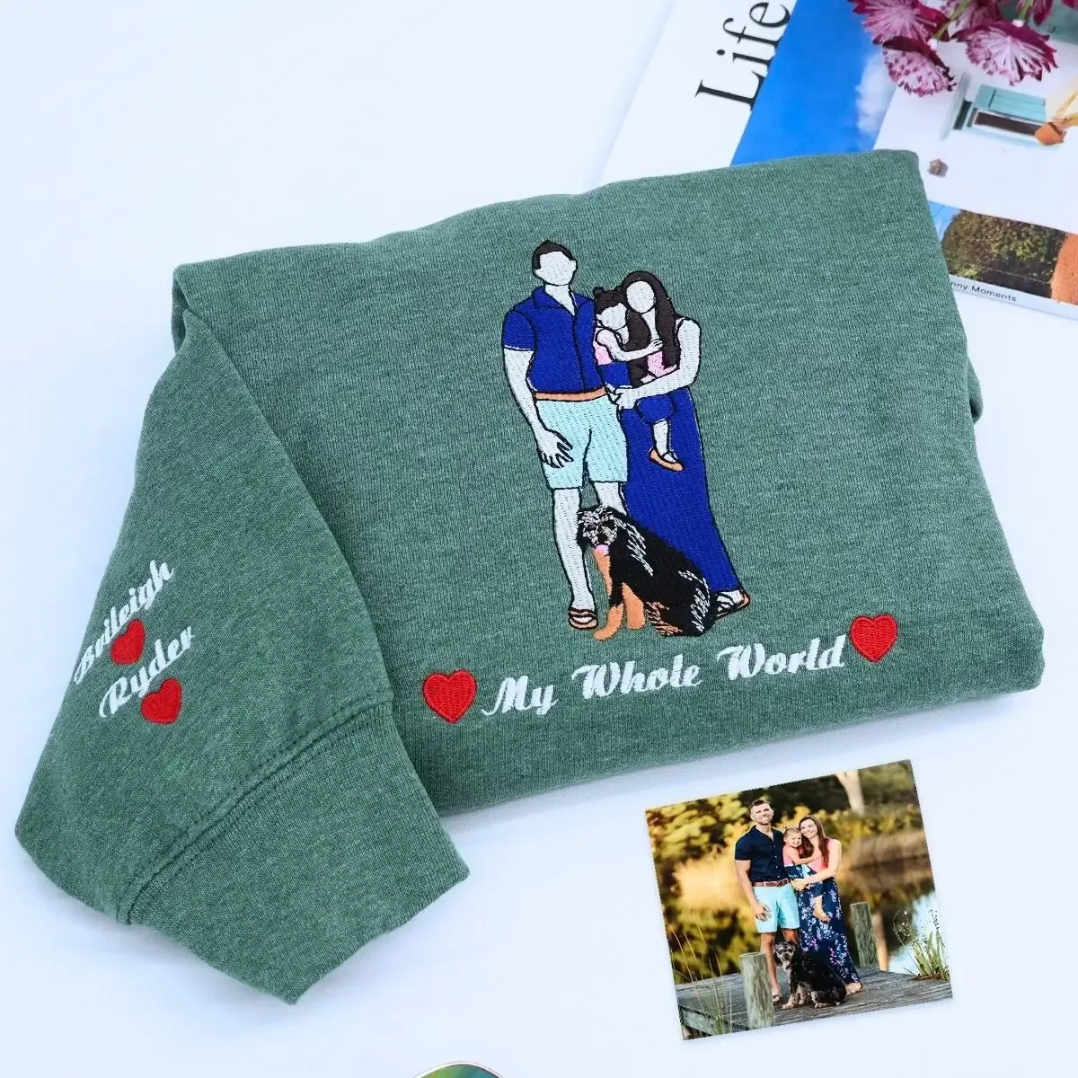 Custom Couple Photo Embroidered T-Shirt Sweatshirt Hoodie