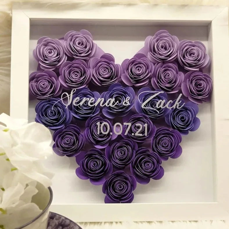 Custom Heart Flower Shadow Box with Text-forlovever