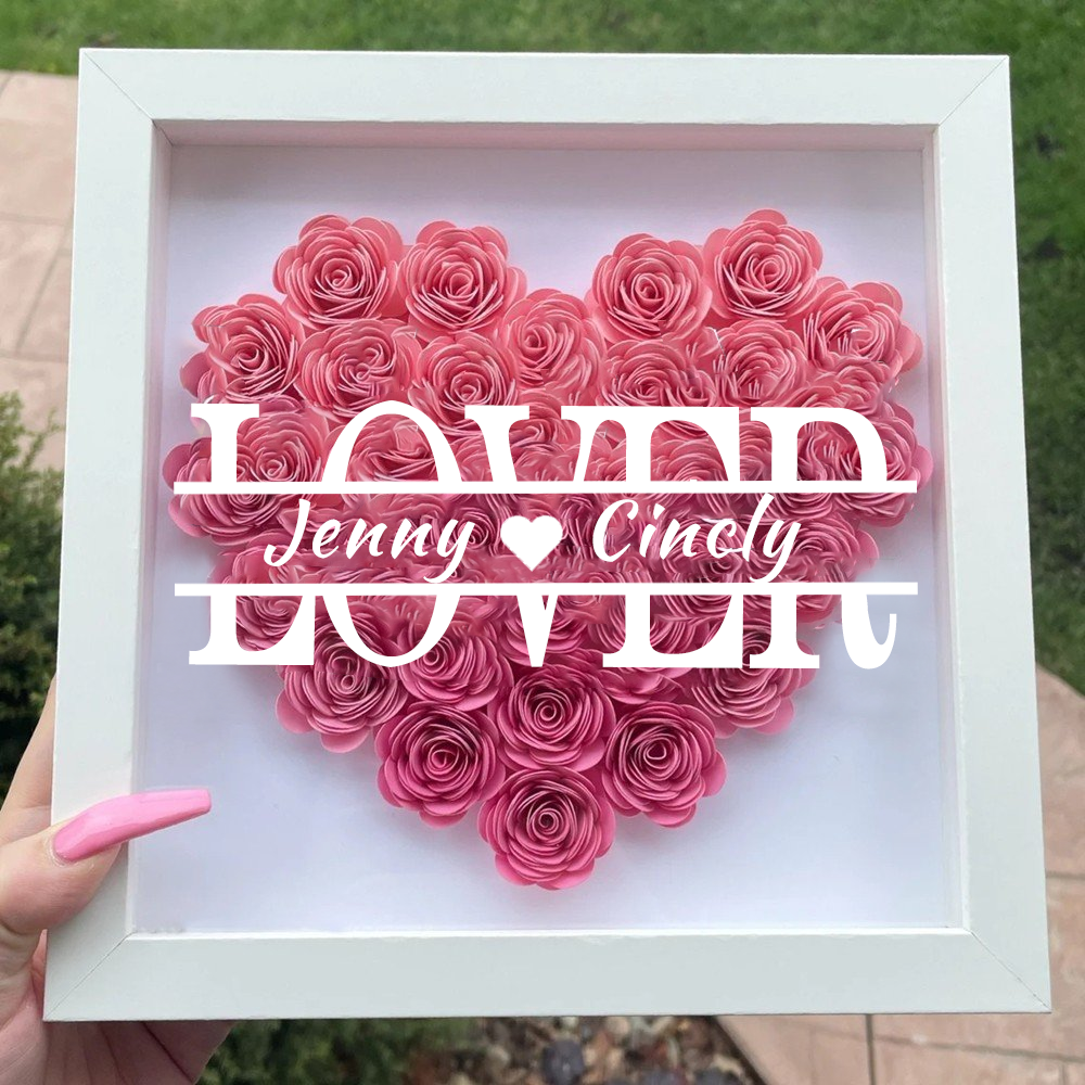 Heart Shaped Monogram Valentine's Day Gifts Flower Shadow Box-forlovever