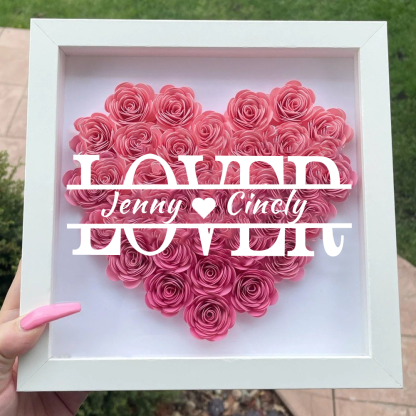 Heart Shaped Monogram Valentine's Day Gifts Flower Shadow Box-forlovever