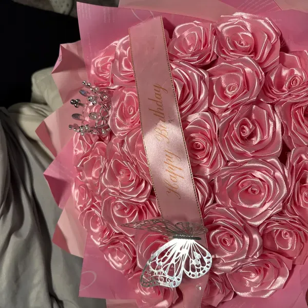 Pink Eternal Roses - HandMade From Satin Ribbon(Never Wither)