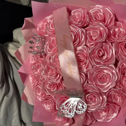 Pink Eternal Roses - HandMade From Satin Ribbon(Never Wither)