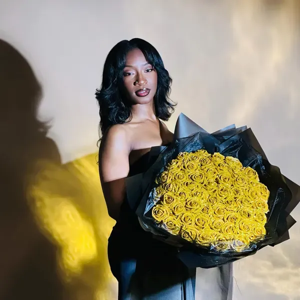 Gold Glitter Rose Bouquet-Couple Glitter Everlasting Rose Bouquet (Never Wither)