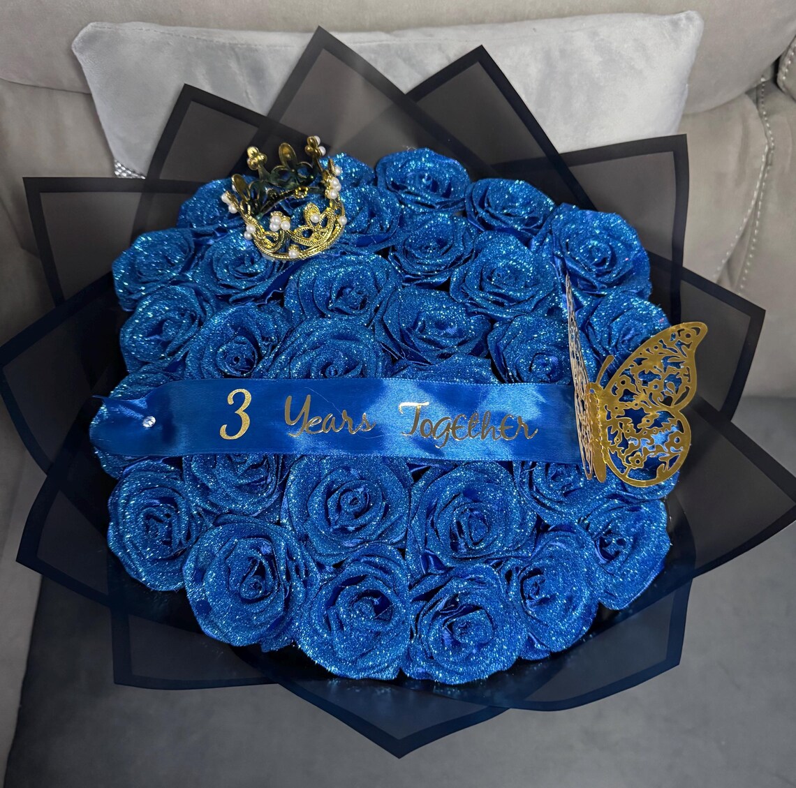 Blue Glitter Rose Bouquet-Couple Glitter Everlasting Rose Bouquet (Never Wither)