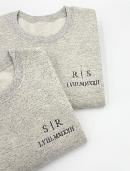 Custom Embroidered Roman Numeral Sweatshirt, Personalized Date, Couples Gift