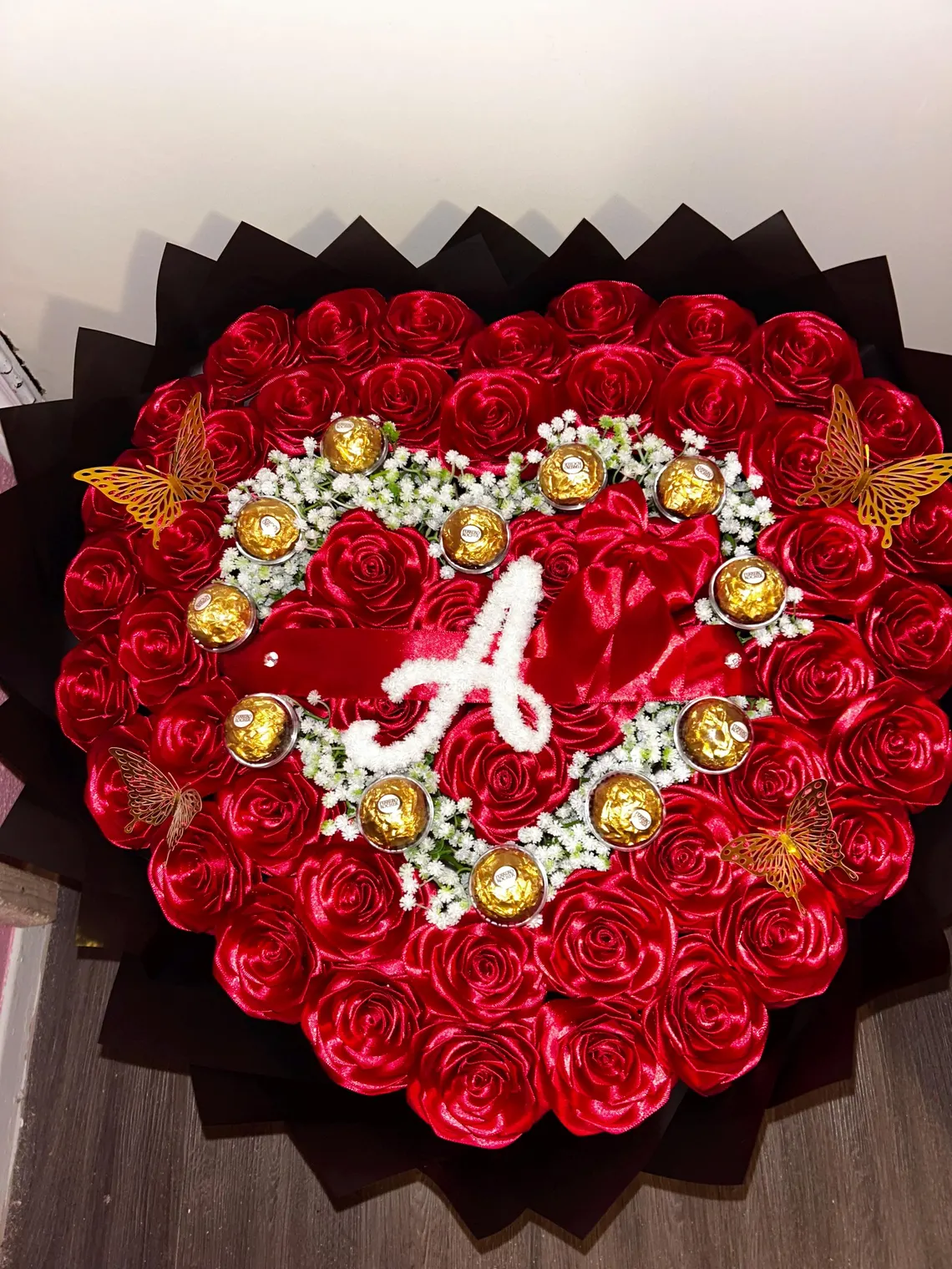 Initial Eternal Roses - HandMade From Satin Ribbon(Never Wither)