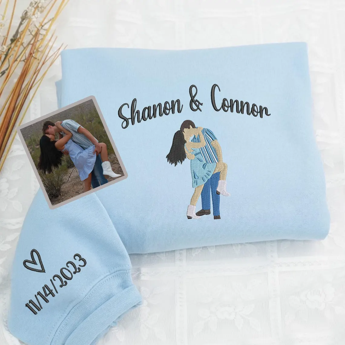 Forlovever Customized Couple Photo And Name Embroidered Sweatshirts