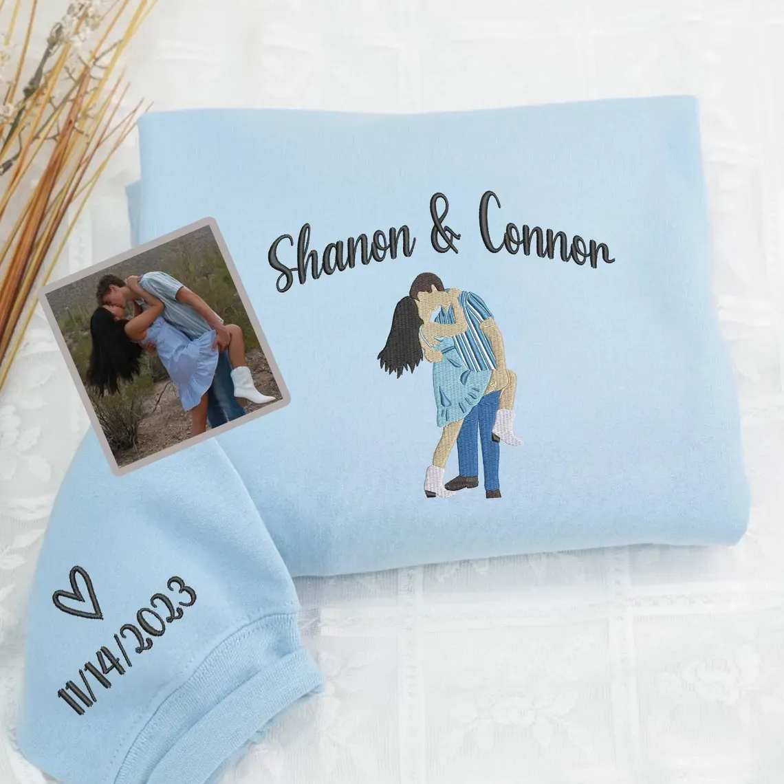Forlovever Customized Couple Photo And Name Embroidered Sweatshirts