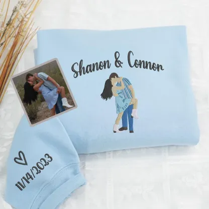 Forlovever Customized Couple Photo And Name Embroidered Sweatshirts