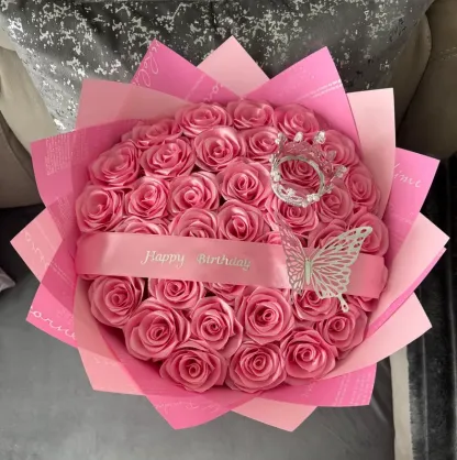 Pink Eternal Roses - HandMade From Satin Ribbon(Never Wither)