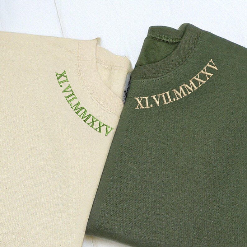 Custom Neckline Embroidered Roman Numeral Sweatshirt , Anniversary Couple Gift