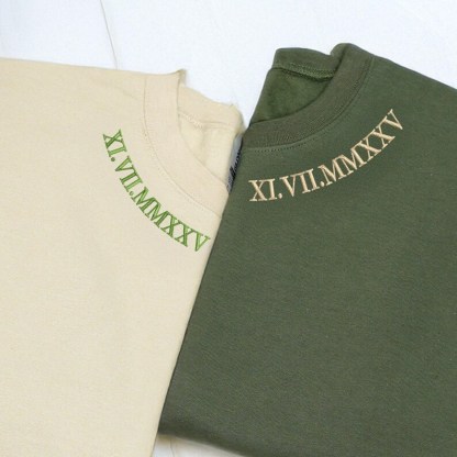 Custom Neckline Embroidered Roman Numeral Sweatshirt , Anniversary Couple Gift