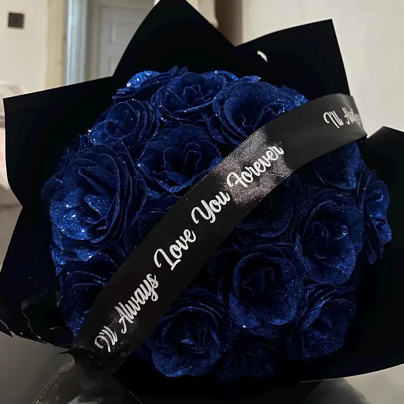Blue Glitter Rose Bouquet-Couple Glitter Everlasting Rose Bouquet (Never Wither)