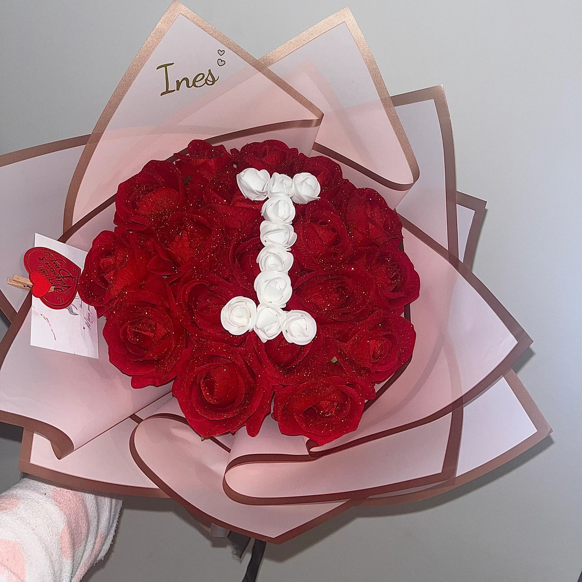 🎄💕Glitter Rose Bouquet💕Personalized Glittery initial Eternal Rose Bouquet-forlovever