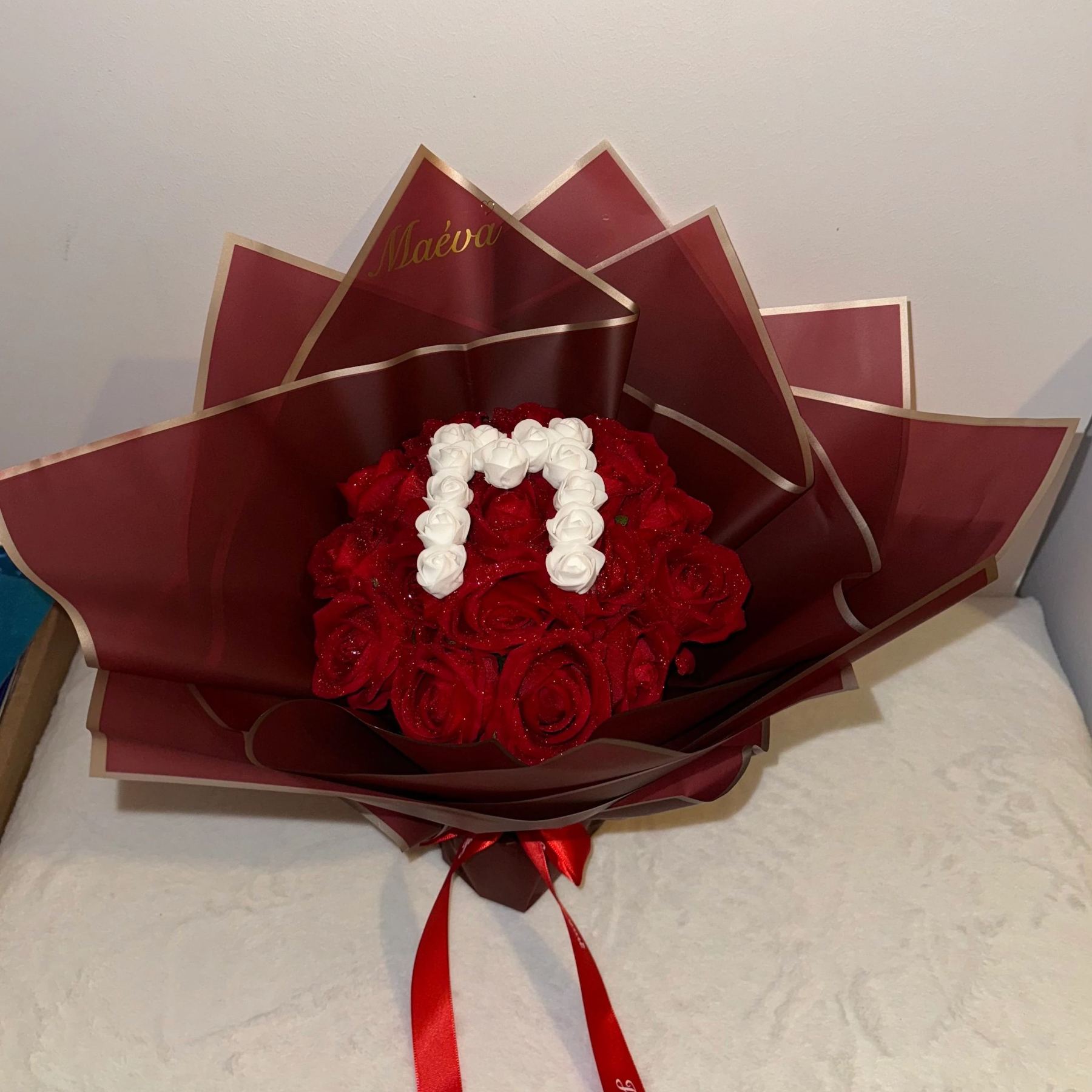 🎄💕Glitter Rose Bouquet💕Personalized Glittery initial Eternal Rose Bouquet-forlovever