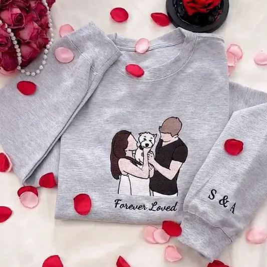 Forlovever Custom Christmas Photo Silhouette Embroidered T-Shirt Sweatshirt Hoodie