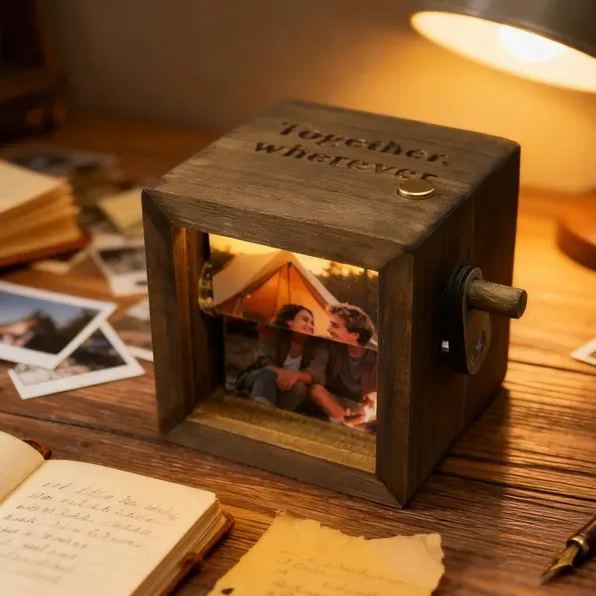 Personalized Photo Flipbook Animation Box,Custom wooden Photo Book with Light