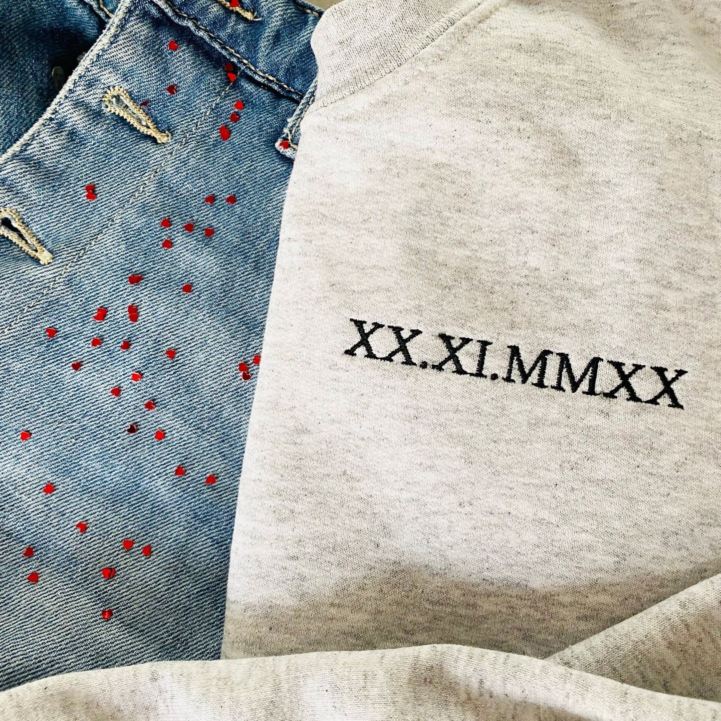 Custom Embroidered Roman Numeral Sweatshirt Matching Wedding Year for Him Her