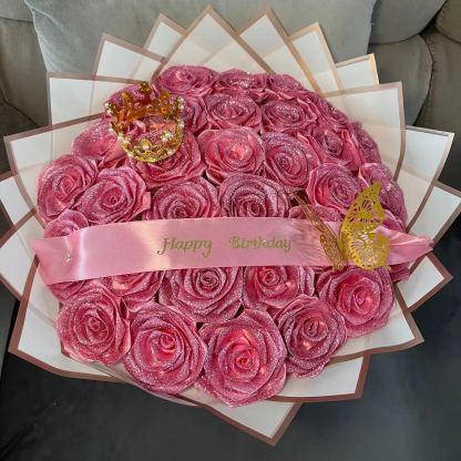 Pink Glitter Rose Bouquet-Couple Glitter Everlasting Rose Bouquet (Never Wither)