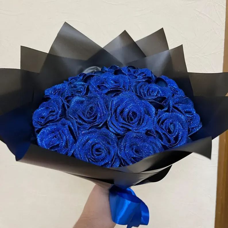 Blue Glitter Rose Bouquet-Couple Glitter Everlasting Rose Bouquet (Never Wither)