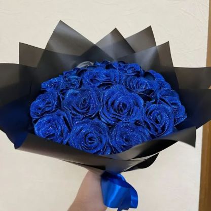 Blue Glitter Rose Bouquet-Couple Glitter Everlasting Rose Bouquet (Never Wither)