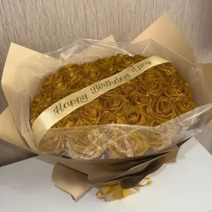 Gold Glitter Rose Bouquet-Couple Glitter Everlasting Rose Bouquet (Never Wither)