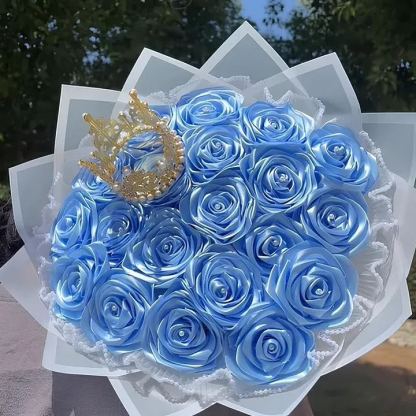 Light Blue Eternal Roses - HandMade From Satin Ribbon(Never Wither)