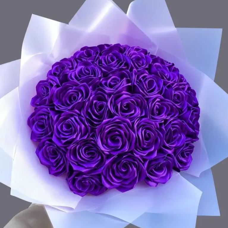 Dark Purple Eternal Roses - HandMade From Satin Ribbon(Never Wither)