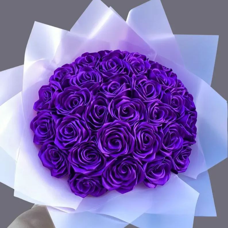 Dark Purple Eternal Roses - HandMade From Satin Ribbon(Never Wither)