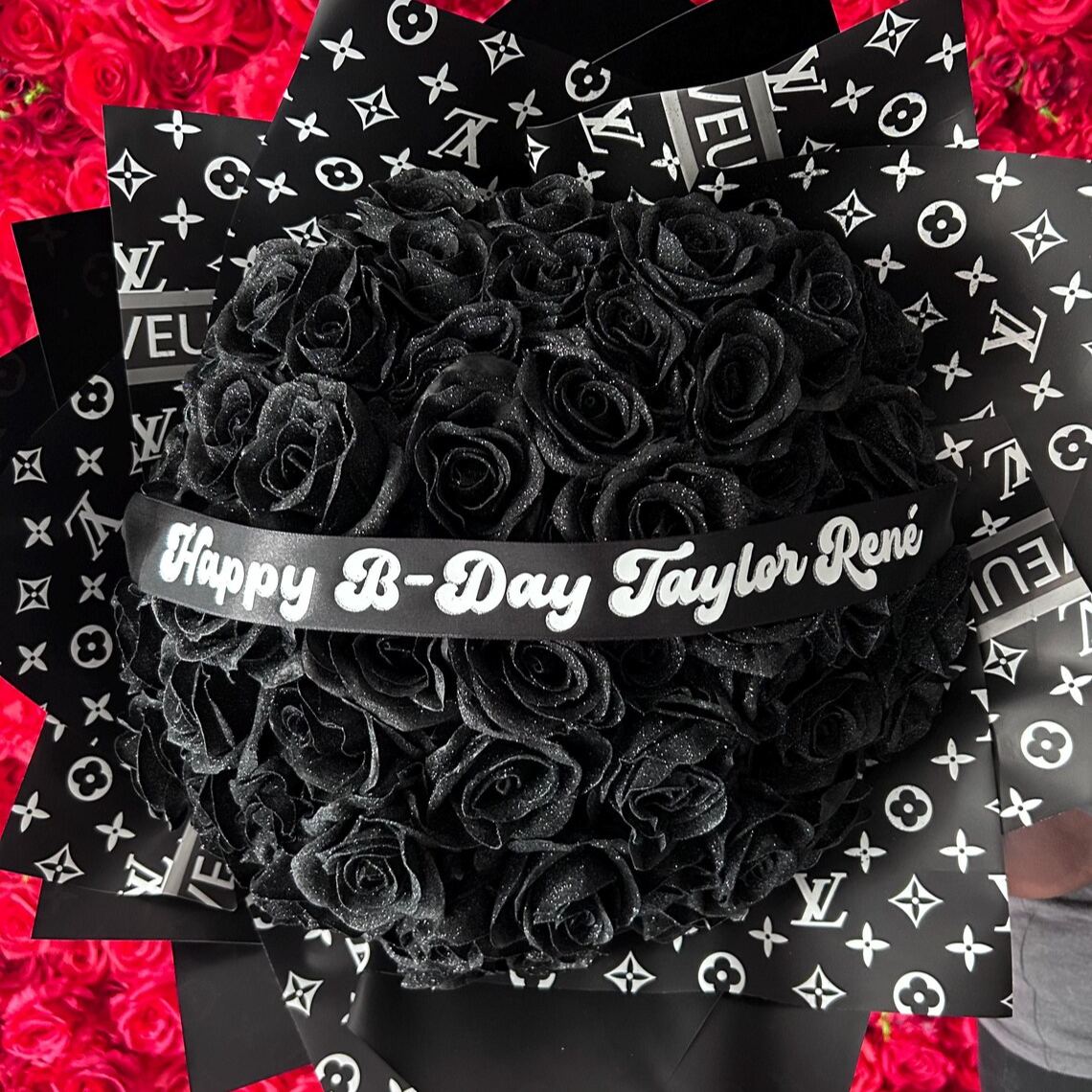 Black Glitter Rose Bouquet-Couple Glitter Everlasting Rose Bouquet (Never Wither)
