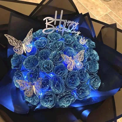 Blue Glitter Rose Bouquet-Couple Glitter Everlasting Rose Bouquet (Never Wither)