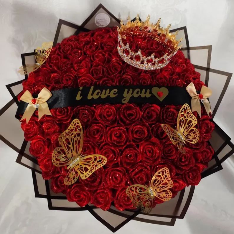 Red Glitter Rose Bouquet-Couple Glitter Everlasting Rose Bouquet (Never Wither)