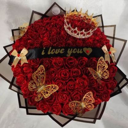 Red Glitter Rose Bouquet-Couple Glitter Everlasting Rose Bouquet (Never Wither)