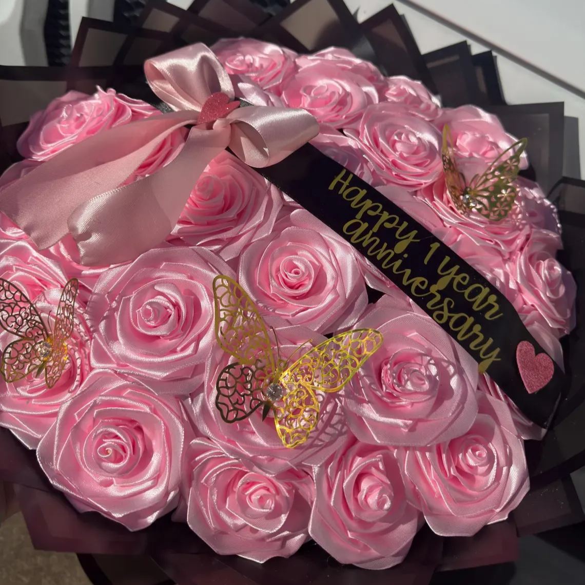 Pink Eternal Roses - HandMade From Satin Ribbon(Never Wither)