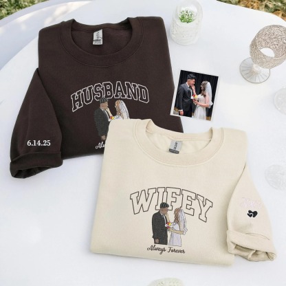 Forlovever Custom Wedding Photo Embroidered Sweatshirts – Perfect Gift For Your Wife Or Husband