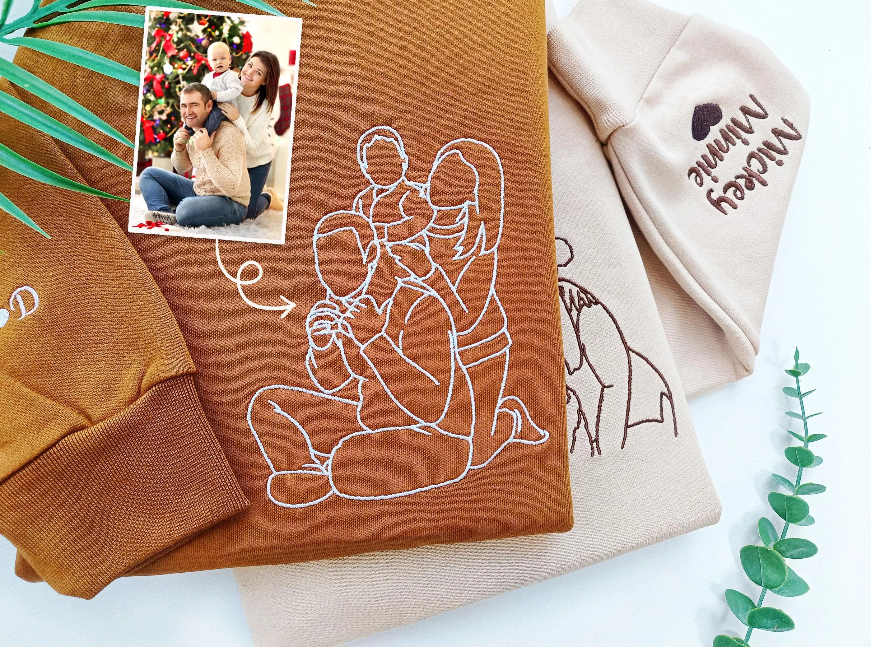 Forlovever Custom Christmas Photo Silhouette Embroidered T-Shirt Sweatshirt Hoodie