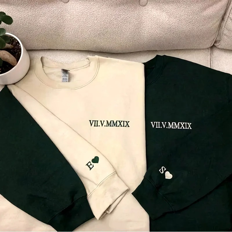 Custom Anniversary Gifts for Couples, Custom Embroidered Sweatshirt/Hoodie Matching Wedding Year for Him Her