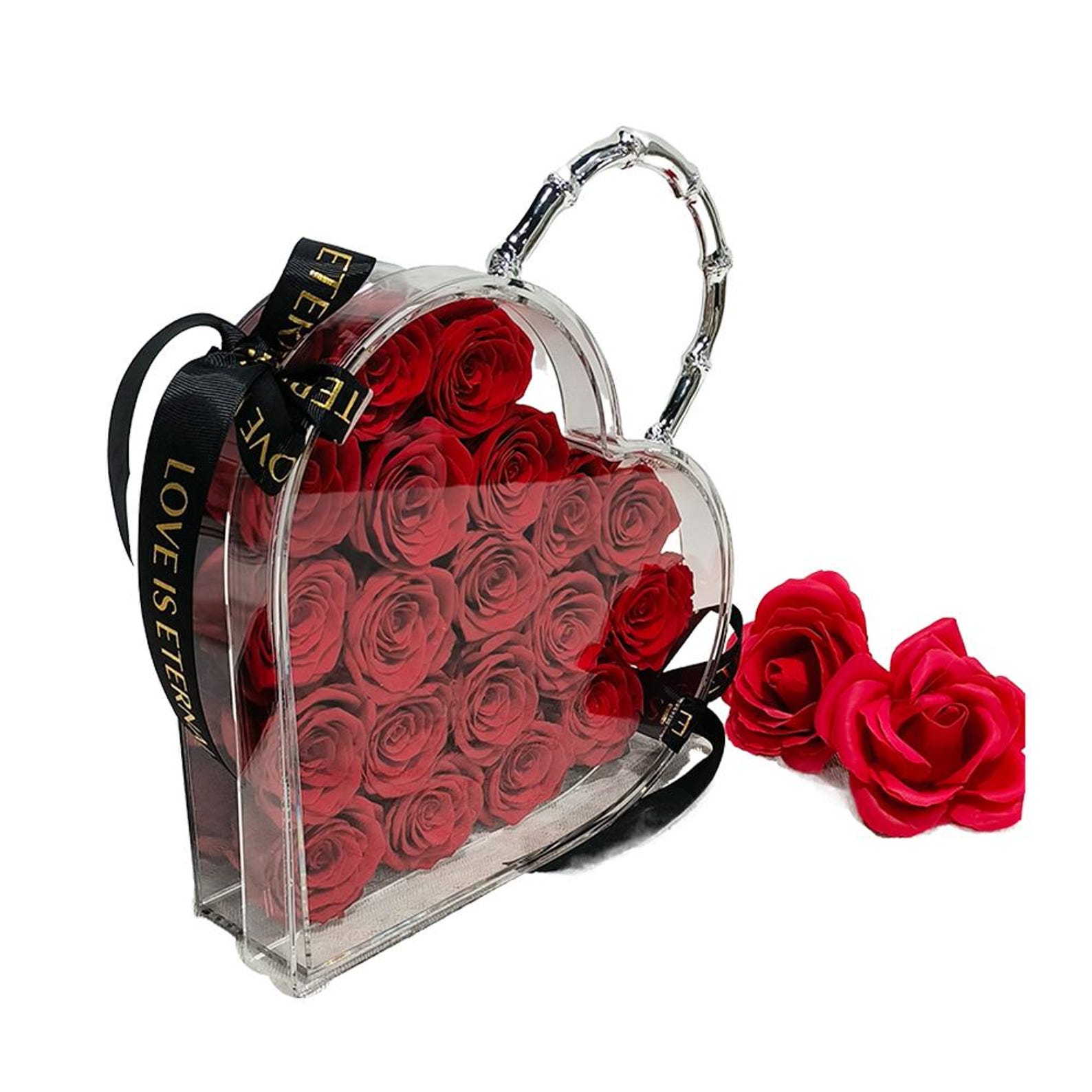 Glitter Rose Heart-Shaped Preserved Box, Valentine's Day Gift