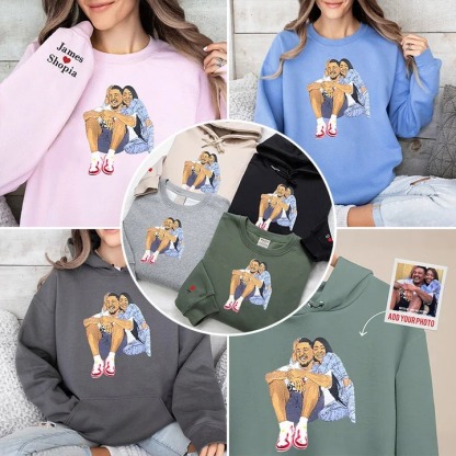 With Facial Details Couples Embroidered Photo Sweatshirt/Hoodie/T-shirt