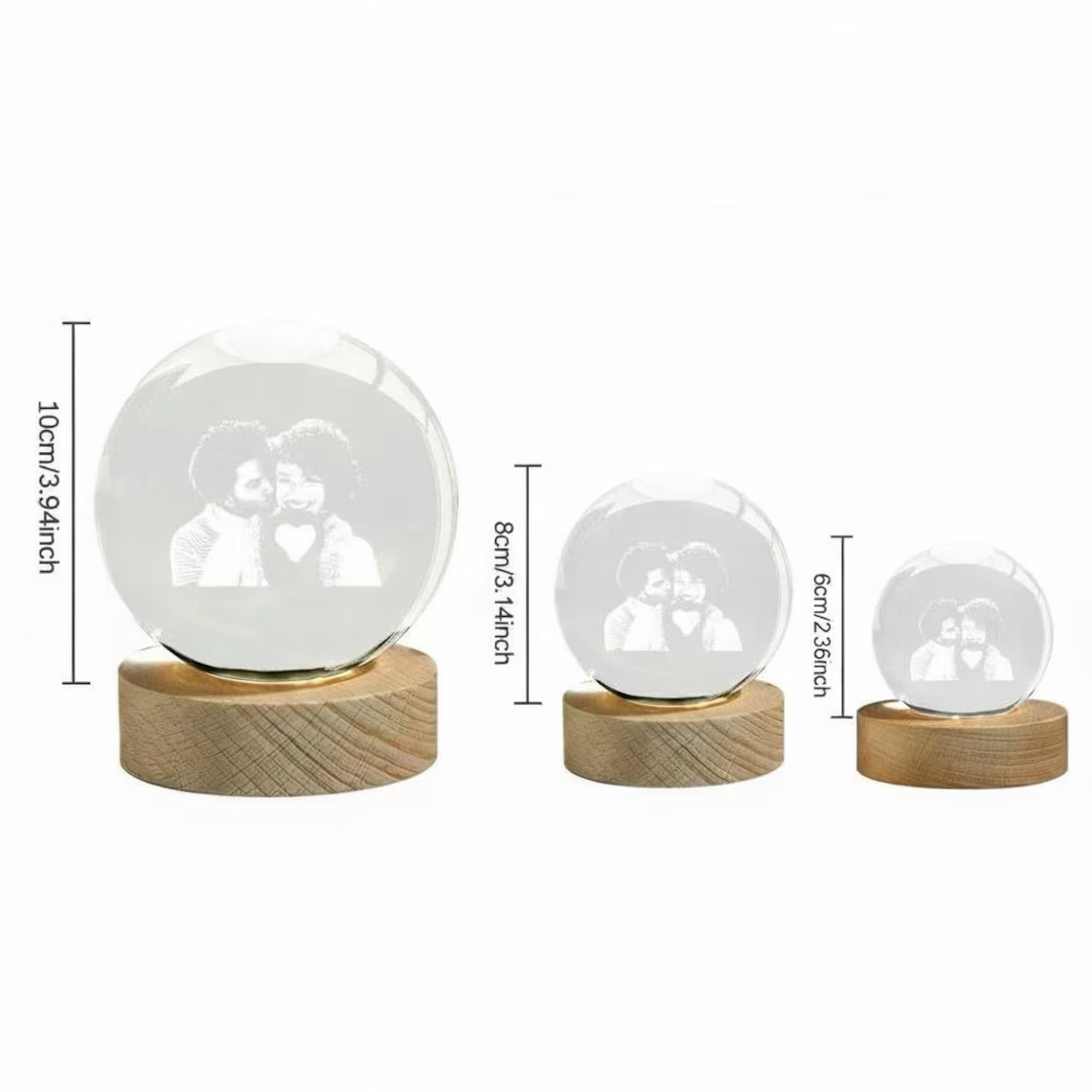 Couple Photo and Name 3D Spherical Crystal Ball Lamp