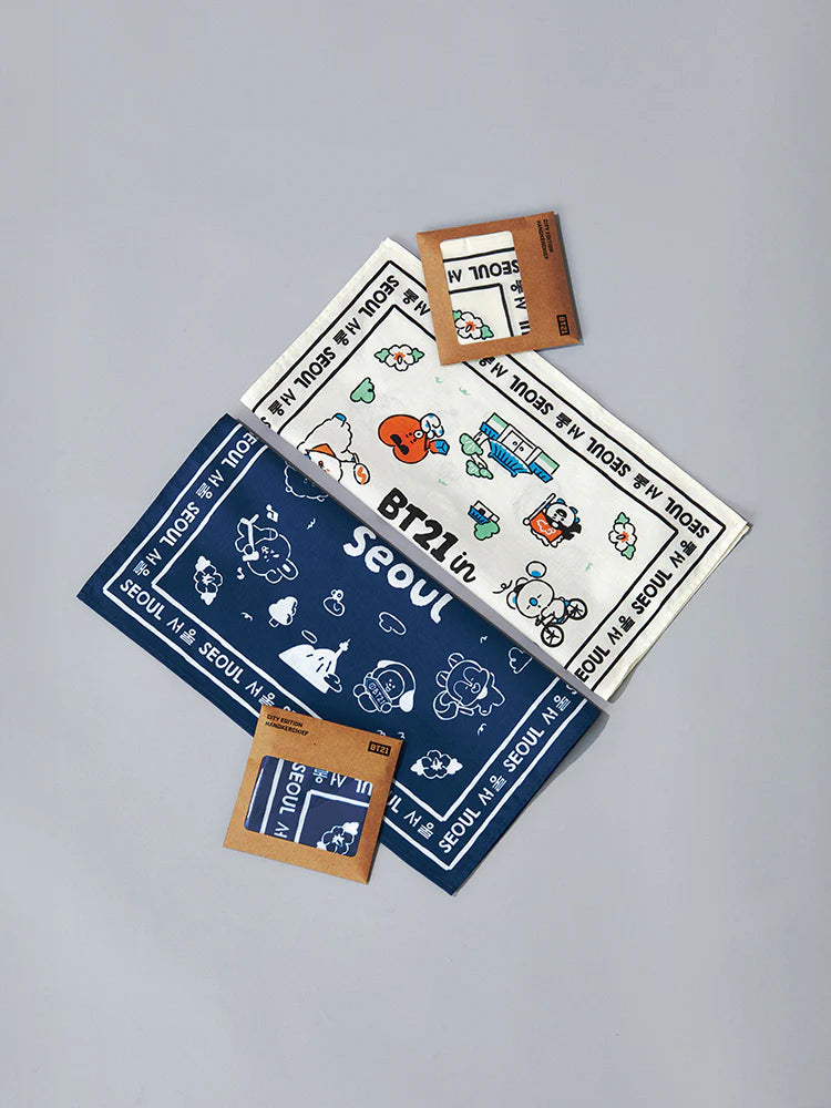 ** BT21 - Seoul Edition Handkerchief (blue, ivory)-FinaKpop