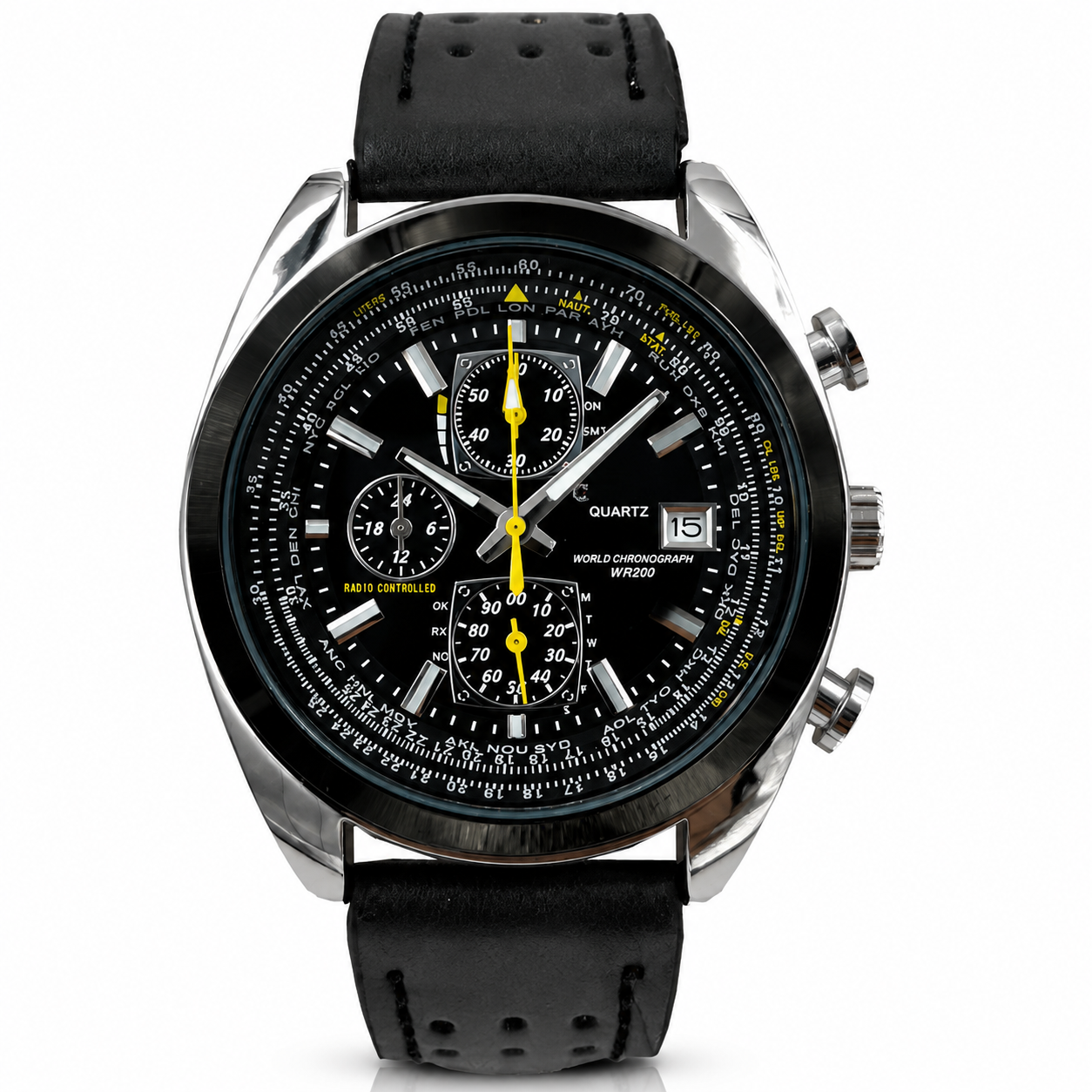 Solarny Zegarek Lotniczy Premium | Chronograf 6-wskazówkowy | Wodoszczelność 200m | Świecący, Antymagnetyczny i Wytrzymały (Męski)