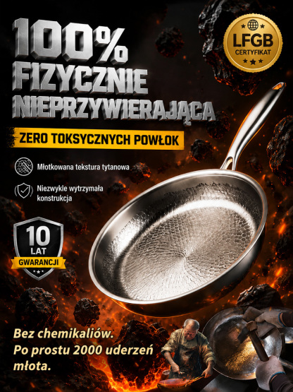 👍Premium Kuta Patelnia ze Stali Nierdzewnej | Bez Chemicznych Powłok i Nieprzywierająca | Odporna na Zarysowania