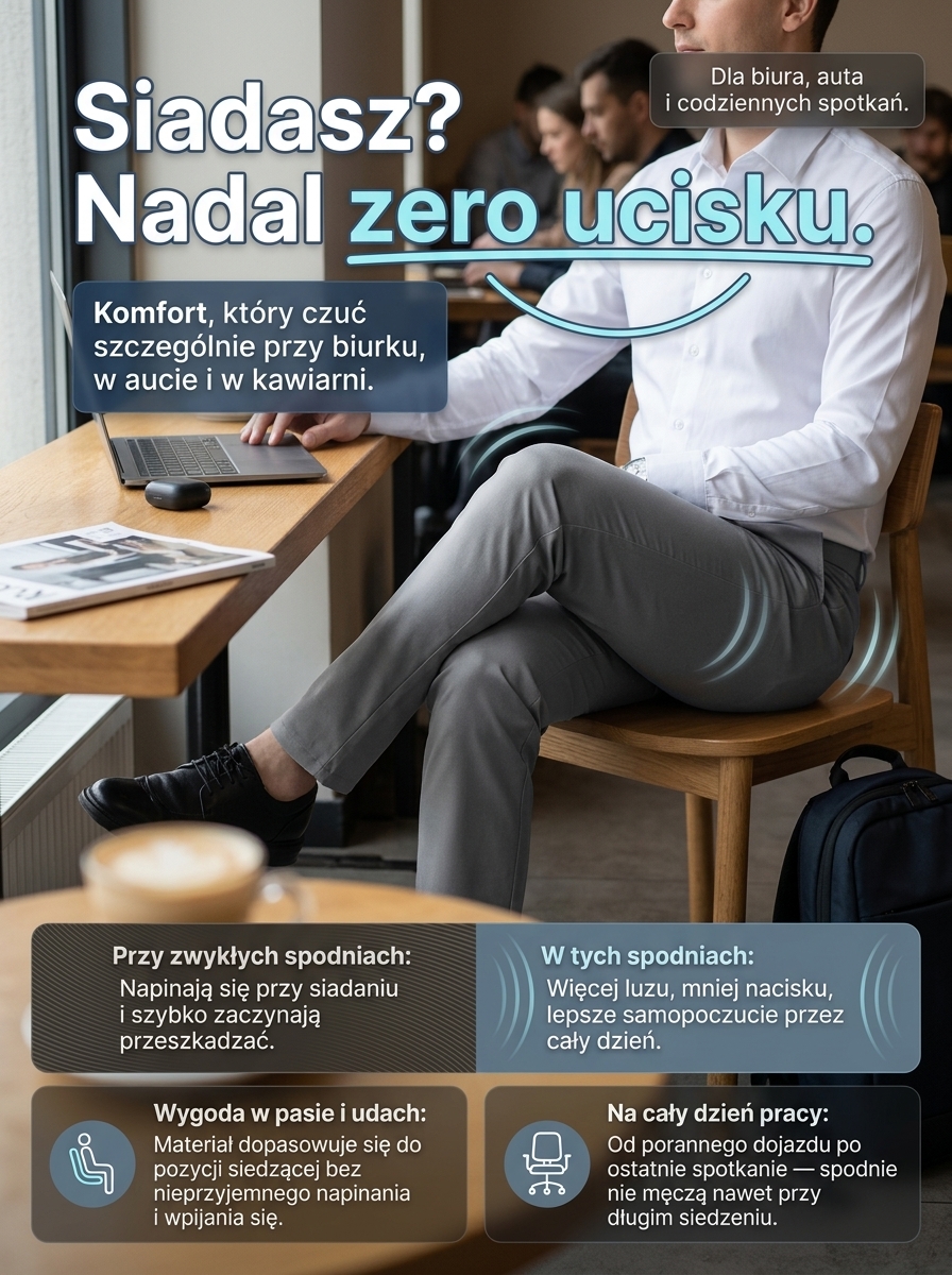 Lekkie i elastyczne męskie spodnie garniturowe z tencelu.