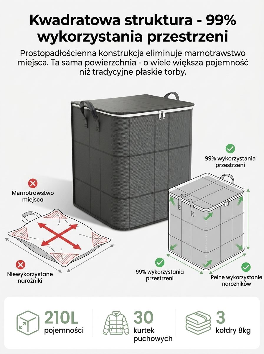 Kwadratowa Torba do Szafy - 99% Oszczędności Miejsca | Wodoodporna & Pyłoszczelna